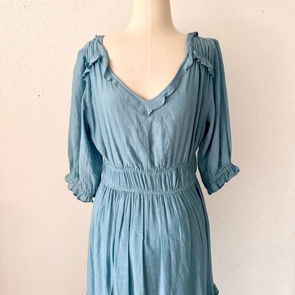 KORI Blue Short Sleeve Flutter Tiered Maxi Dress V-Neck Women's Size Medium M - Picture 2 of 7